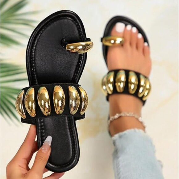 Women's Gold Metallic Flat Sandals